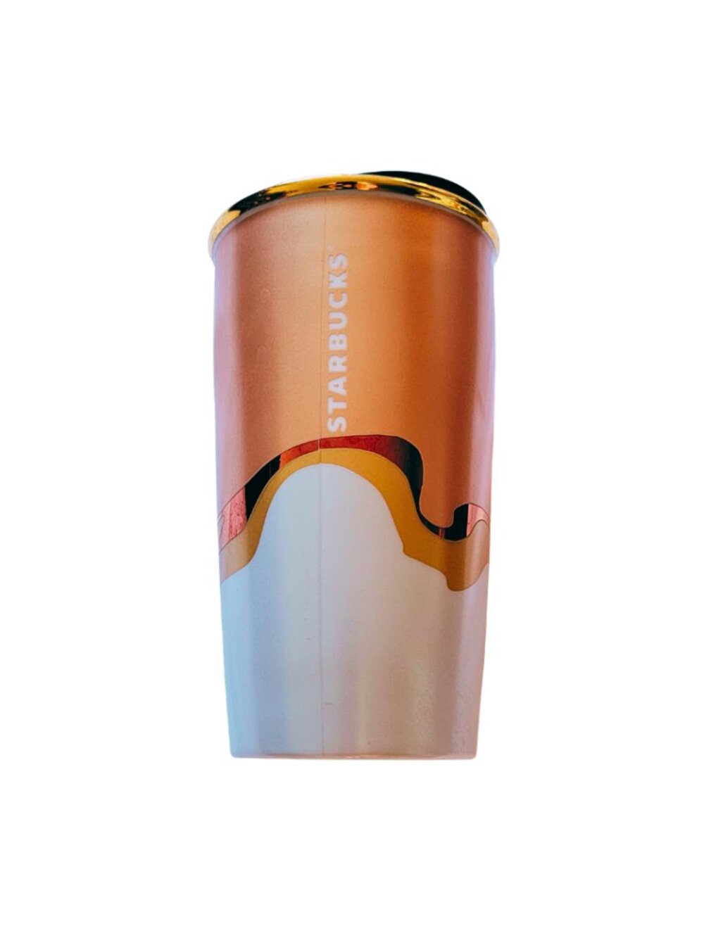 2018 Starbucks Rose Gold Copper & Gold Rim Ceramic 12 oz Travel Mug (GUC)